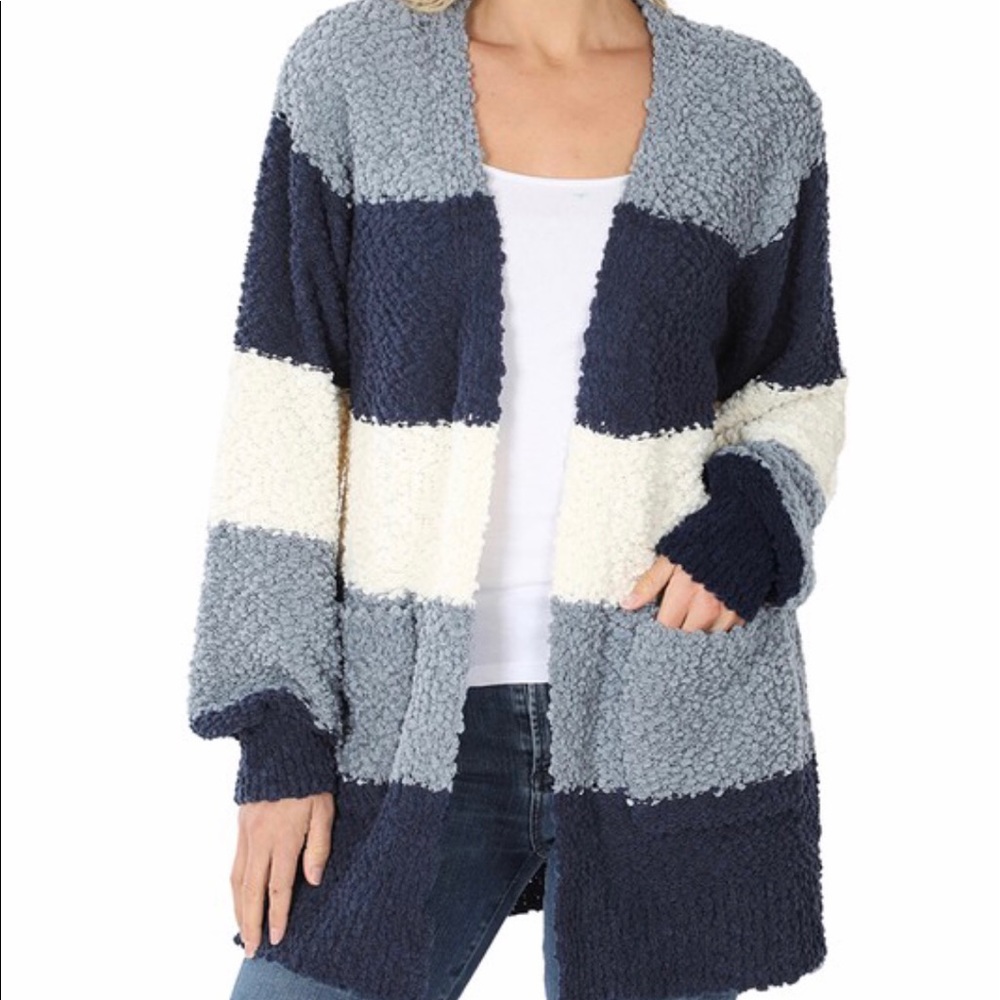 Block color Popcorn cardigan